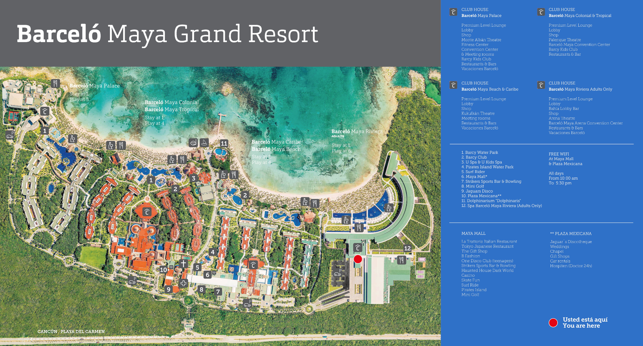 Mapa informativo del Barceló Maya Grand Resort con sus indicaciones originales
